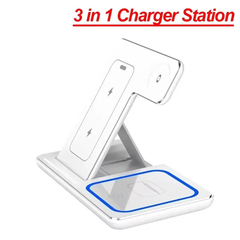 3 in 1 30W Foldable Wireless Charging Station for iPhone 16 15 14 13 12 Pro Max iWatch Ultra Airpods Pro Fast Charger Stand Dock