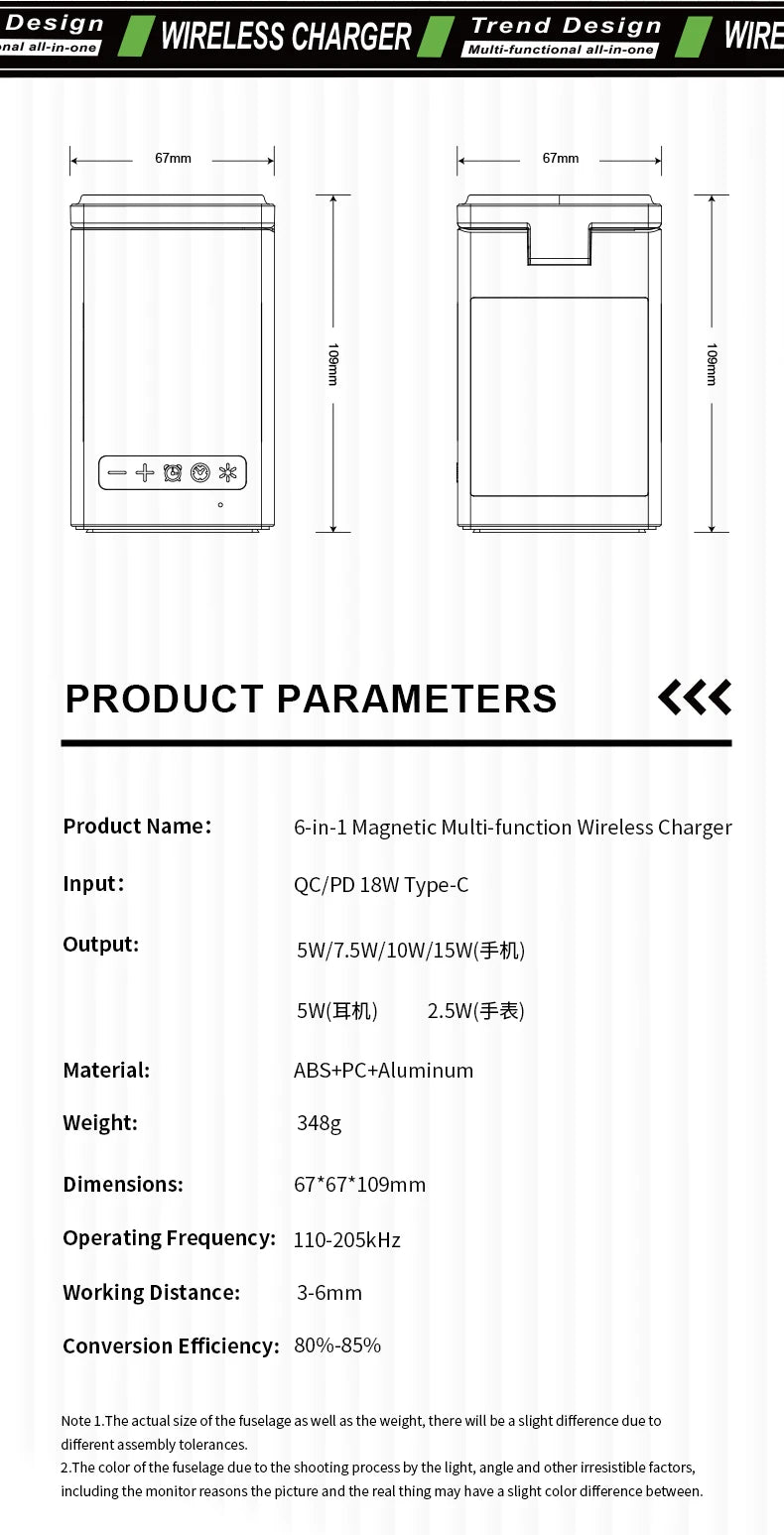 6-in-1 Magnetic Wireless Charging Station with Bluetooth Speaker & Alarm Clock