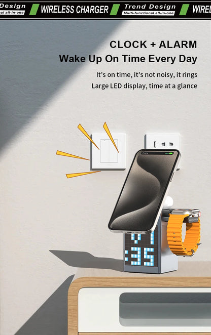 6-in-1 Magnetic Wireless Charging Station with Bluetooth Speaker & Alarm Clock