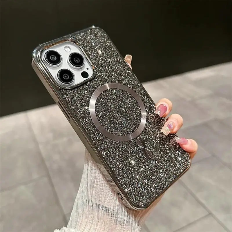 Gorgeous Diamond Phone Case For iPhone 15 14 Plus 13 12 11 Pro Max Magnetic Suction Wireless Charging Outer Cover 
