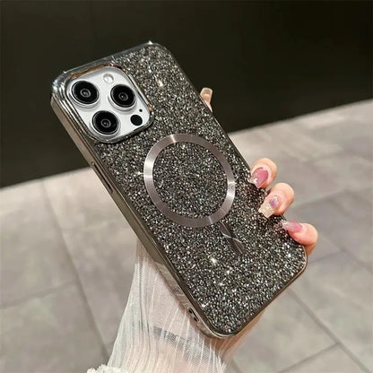 Gorgeous Diamond Phone Case For iPhone 15 14 Plus 13 12 11 Pro Max Magnetic Suction Wireless Charging Outer Cover 
