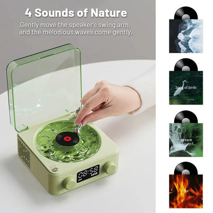 Retro Turntable Speaker With White Noise Wireless Bluetooth Vinyl Record Player Stereo Sound RGB Projection Lamp Effect