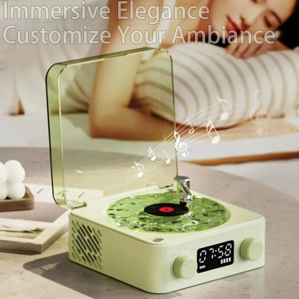 Retro Turntable Speaker With White Noise Wireless Bluetooth Vinyl Record Player Stereo Sound RGB Projection Lamp Effect