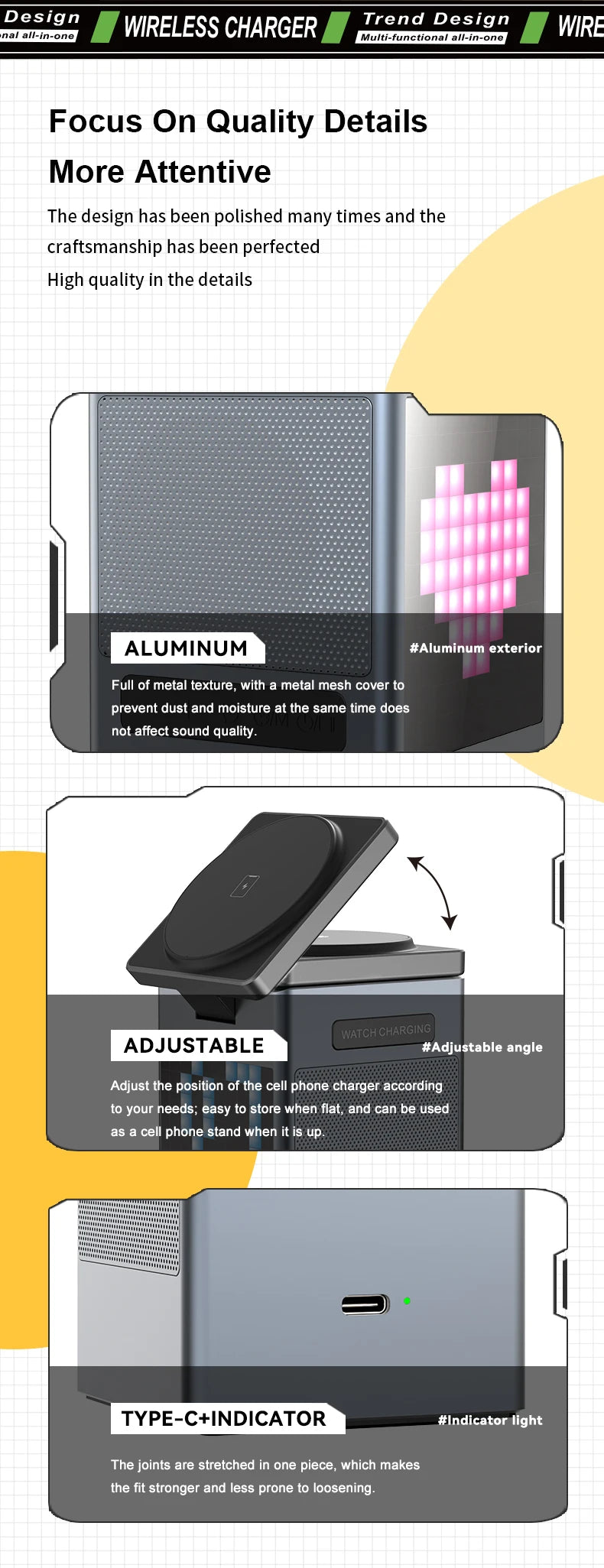 6-in-1 Magnetic Wireless Charging Station with Bluetooth Speaker & Alarm Clock