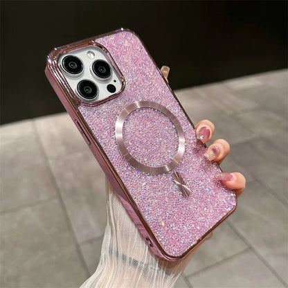 Gorgeous Diamond Phone Case For iPhone 15 14 Plus 13 12 11 Pro Max Magnetic Suction Wireless Charging Outer Cover 