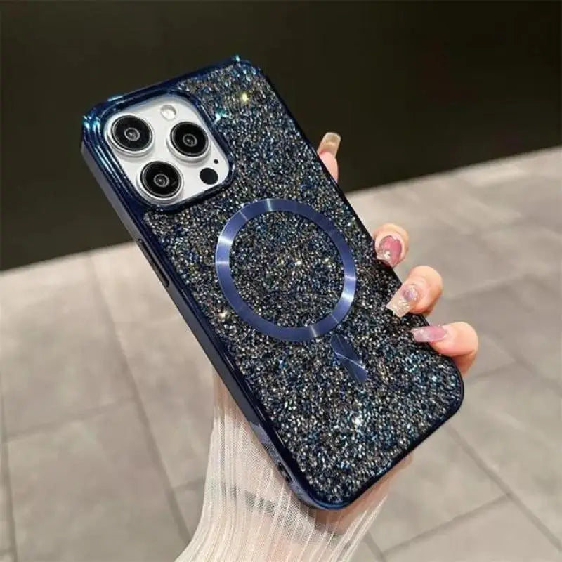 Gorgeous Diamond Phone Case For iPhone 15 14 Plus 13 12 11 Pro Max Magnetic Suction Wireless Charging Outer Cover 