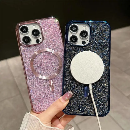 Gorgeous Diamond Phone Case For iPhone 15 14 Plus 13 12 11 Pro Max Magnetic Suction Wireless Charging Outer Cover 