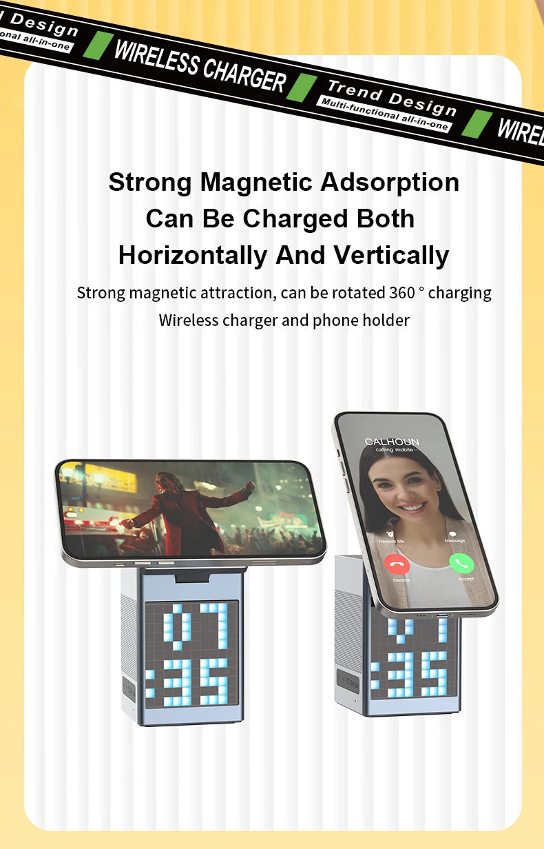 6-in-1 Magnetic Wireless Charging Station with Bluetooth Speaker & Alarm Clock