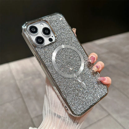 Gorgeous Diamond Phone Case For iPhone 15 14 Plus 13 12 11 Pro Max Magnetic Suction Wireless Charging Outer Cover 