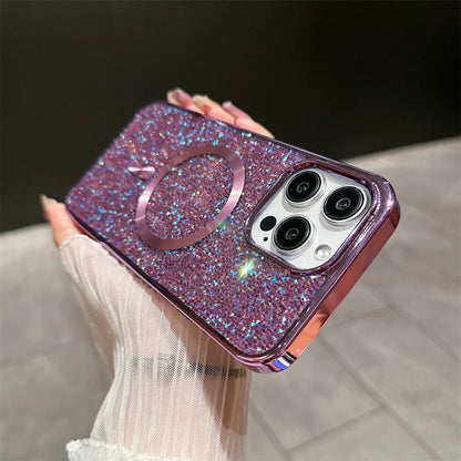 Gorgeous Diamond Phone Case For iPhone 15 14 Plus 13 12 11 Pro Max Magnetic Suction Wireless Charging Outer Cover 