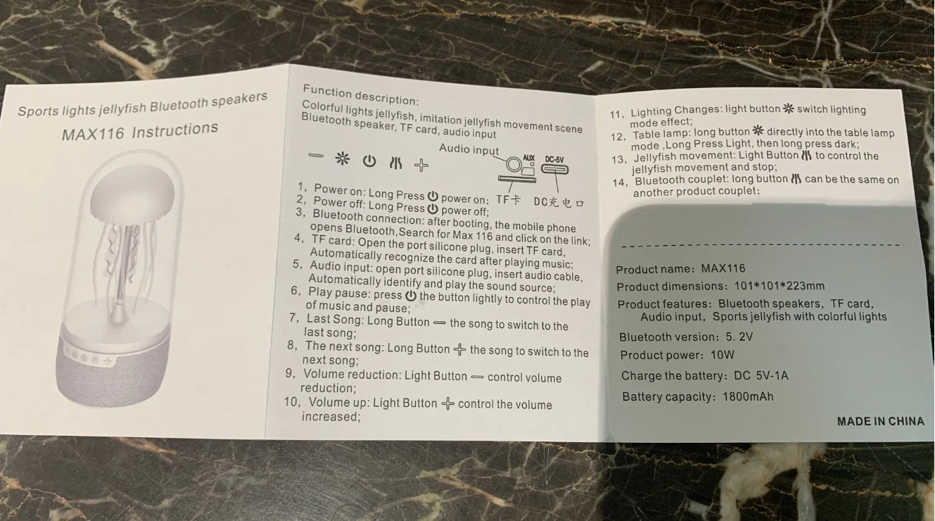 Colorful Jellyfish Lamp Bluetooth Speaker HiFi Stereo Speaker with Lights for Home Office