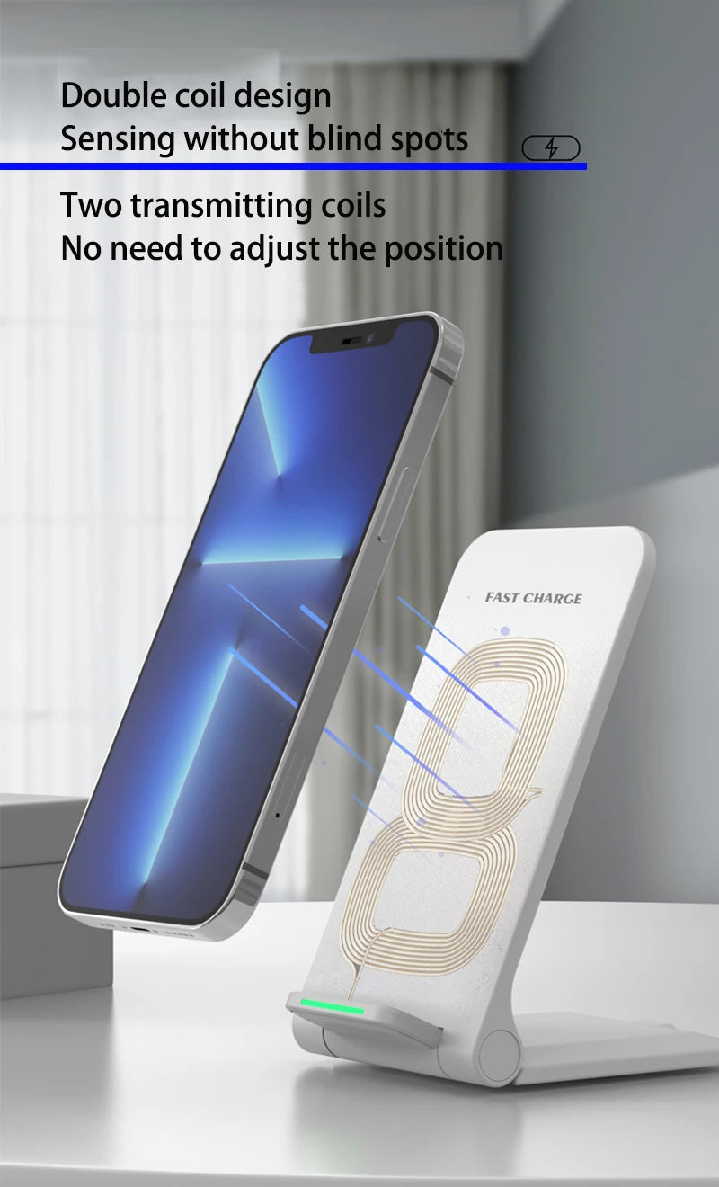 30W Foldable Wireless Charger Stand Pad For iPhone 15 14 13 12 11 X XS Samsung S22 S20 S10 Xiaomi Fast Charging Station