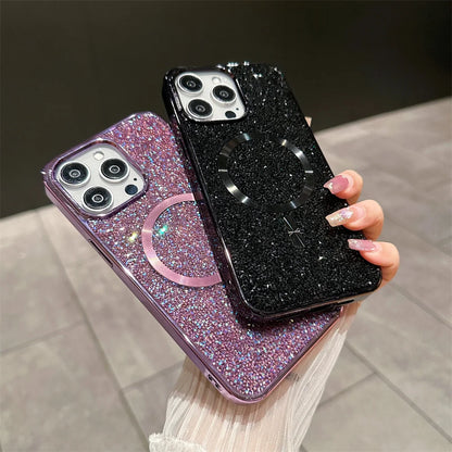 Gorgeous Diamond Phone Case For iPhone 15 14 Plus 13 12 11 Pro Max Magnetic Suction Wireless Charging Outer Cover 