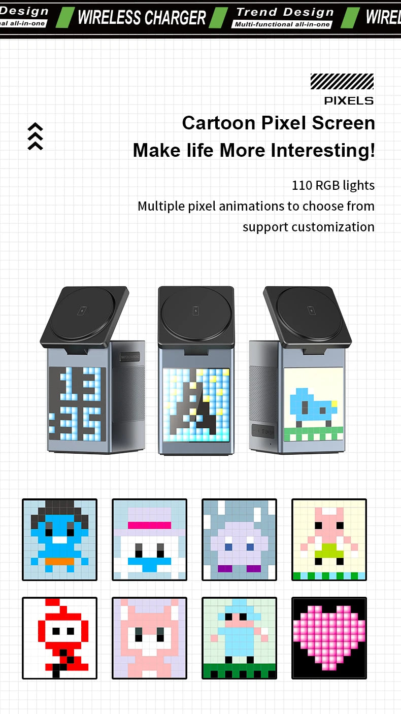 6-in-1 Magnetic Wireless Charging Station with Bluetooth Speaker & Alarm Clock