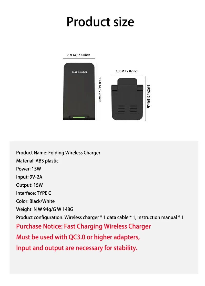 30W Foldable Wireless Charger Stand Pad For iPhone 15 14 13 12 11 X XS Samsung S22 S20 S10 Xiaomi Fast Charging Station