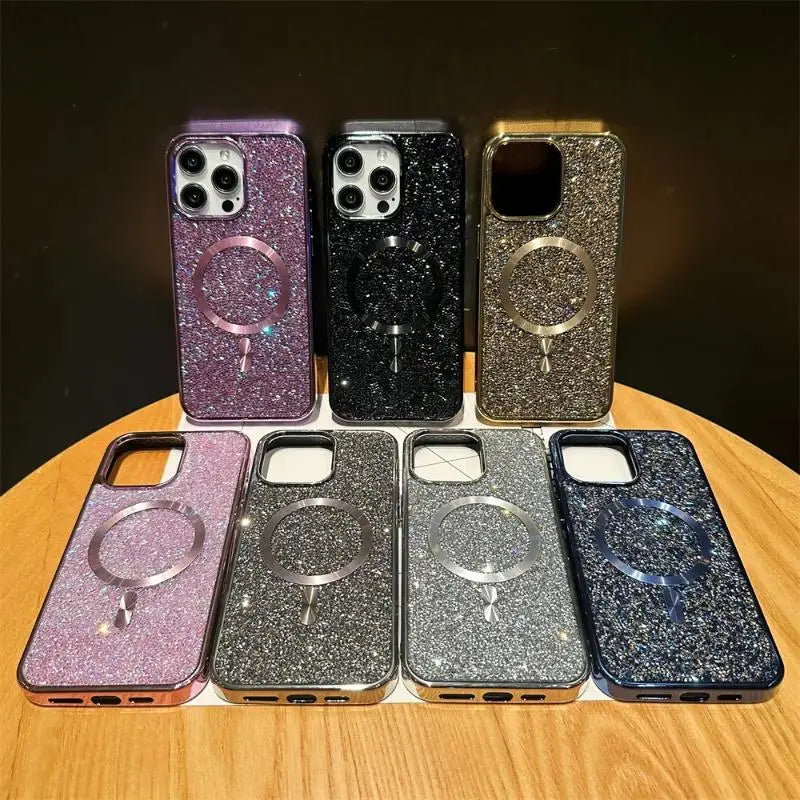 Gorgeous Diamond Phone Case For iPhone 15 14 Plus 13 12 11 Pro Max Magnetic Suction Wireless Charging Outer Cover 