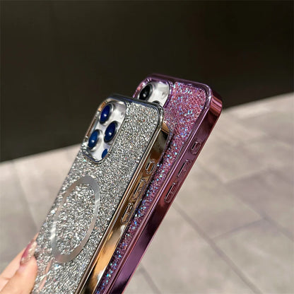 Gorgeous Diamond Phone Case For iPhone 15 14 Plus 13 12 11 Pro Max Magnetic Suction Wireless Charging Outer Cover 