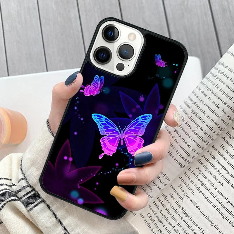 Pretty Butterfly iPhone Case -NEON SPARKLY BUTTERFLIES for iPhone 16 15 14 Pro MAX Plus cover shell