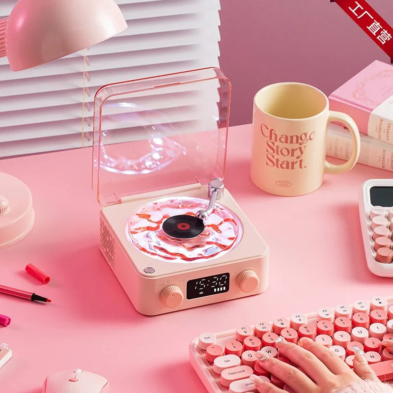 Retro Turntable Speaker With White Noise Wireless Bluetooth Vinyl Record Player Stereo Sound RGB Projection Lamp Effect