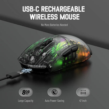 ATTACK SHARK X2 Pro Triple Mode Wireless Transparent Shell Gaming Mouse RGB Rechargeable 4000 DPI Rechargeable Dock Mouse