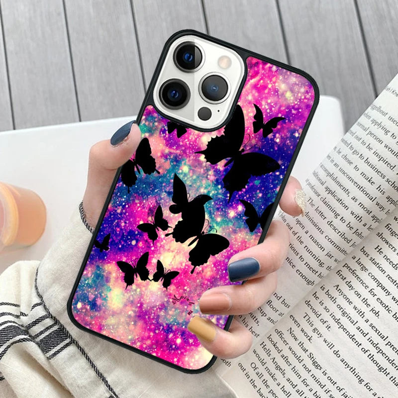 Pretty Butterfly iPhone Case -NEON SPARKLY BUTTERFLIES for iPhone 16 15 14 Pro MAX Plus cover shell