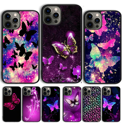 Pretty Butterfly iPhone Case -NEON SPARKLY BUTTERFLIES for iPhone 16 15 14 Pro MAX Plus cover shell