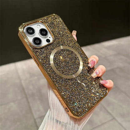 Gorgeous Diamond Phone Case For iPhone 15 14 Plus 13 12 11 Pro Max Magnetic Suction Wireless Charging Outer Cover 