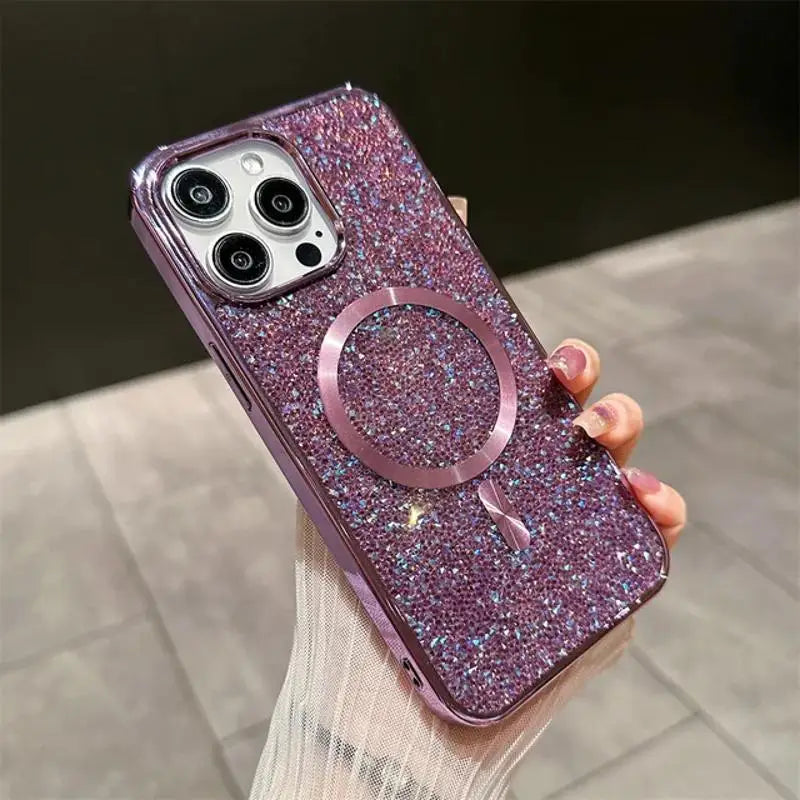 Gorgeous Diamond Phone Case For iPhone 15 14 Plus 13 12 11 Pro Max Magnetic Suction Wireless Charging Outer Cover 