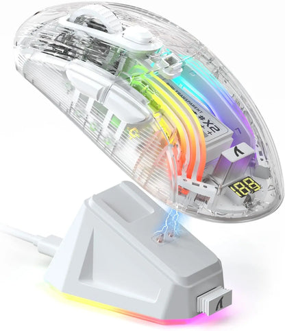 ATTACK SHARK X2 Pro Triple Mode Wireless Transparent Shell Gaming Mouse RGB Rechargeable 4000 DPI Rechargeable Dock Mouse