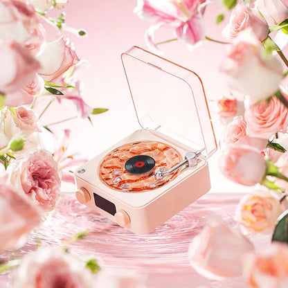 Retro Turntable Speaker With White Noise Wireless Bluetooth Vinyl Record Player Stereo Sound RGB Projection Lamp Effect