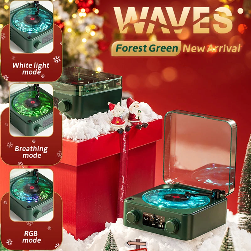 Retro Turntable Speaker With White Noise Wireless Bluetooth Vinyl Record Player Stereo Sound RGB Projection Lamp Effect