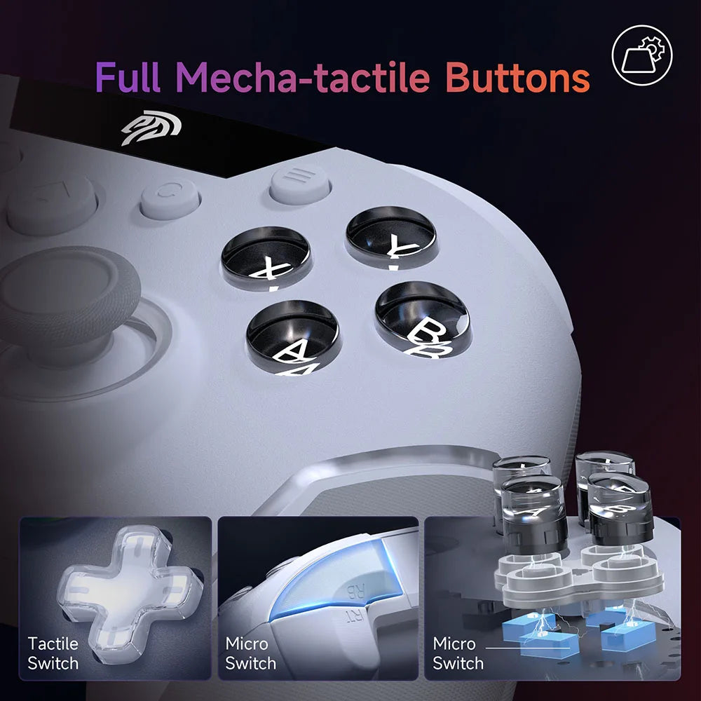 Wireless Gamepad Enhanced Controller Compatible with PC/NS/TV/Phone/Laptop, Hall Micro Triggers Joystick RGB Effect