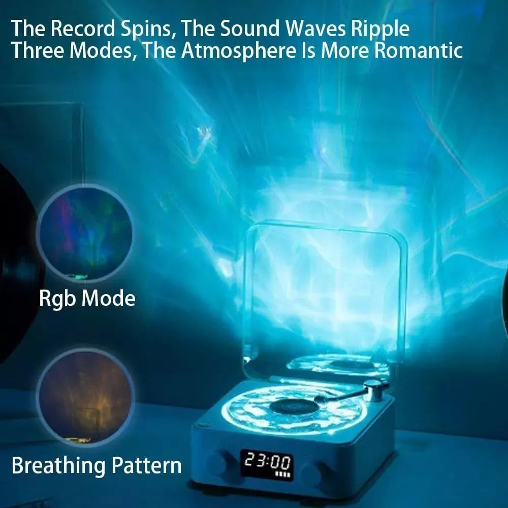 Retro Turntable Speaker With White Noise Wireless Bluetooth Vinyl Record Player Stereo Sound RGB Projection Lamp Effect