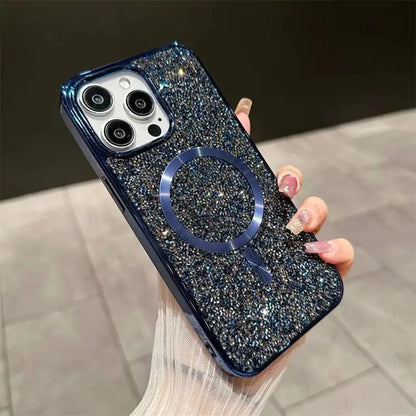 Gorgeous Diamond Phone Case For iPhone 15 14 Plus 13 12 11 Pro Max Magnetic Suction Wireless Charging Outer Cover 