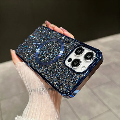 Gorgeous Diamond Phone Case For iPhone 15 14 Plus 13 12 11 Pro Max Magnetic Suction Wireless Charging Outer Cover 