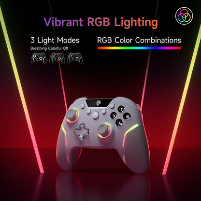 Wireless Gamepad Enhanced Controller Compatible with PC/NS/TV/Phone/Laptop, Hall Micro Triggers Joystick RGB Effect