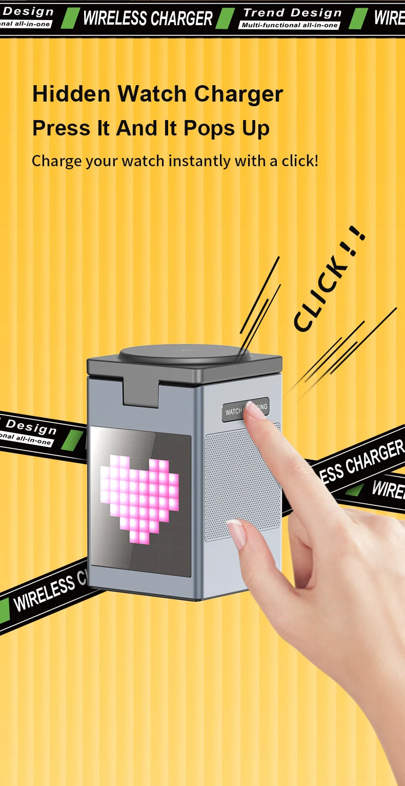 6-in-1 Magnetic Wireless Charging Station with Bluetooth Speaker & Alarm Clock