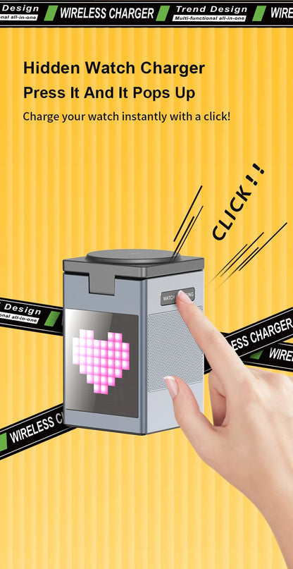 6-in-1 Magnetic Wireless Charging Station with Bluetooth Speaker & Alarm Clock