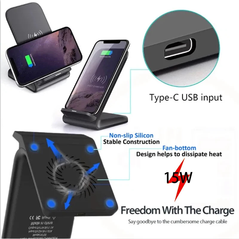 30W Foldable Wireless Charger Stand Pad For iPhone 15 14 13 12 11 X XS Samsung S22 S20 S10 Xiaomi Fast Charging Station