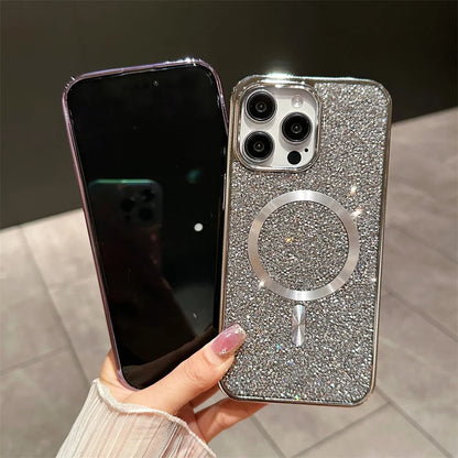 Gorgeous Diamond Phone Case For iPhone 15 14 Plus 13 12 11 Pro Max Magnetic Suction Wireless Charging Outer Cover 