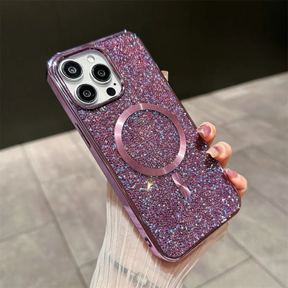 Gorgeous Diamond Phone Case For iPhone 15 14 Plus 13 12 11 Pro Max Magnetic Suction Wireless Charging Outer Cover 