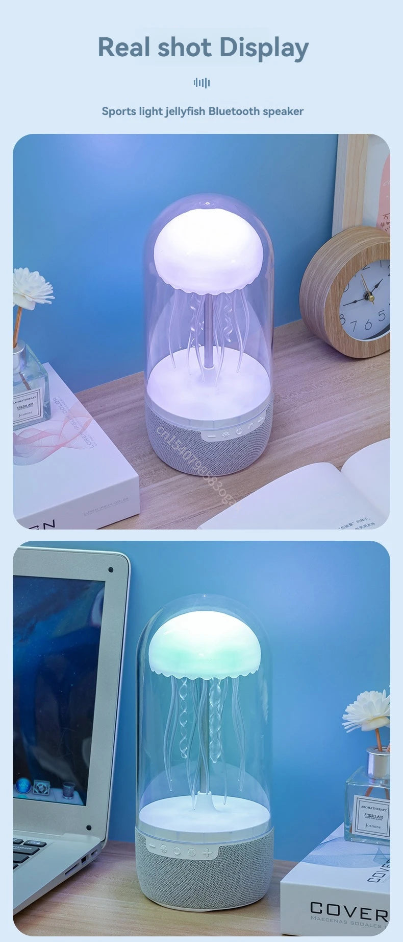 Colorful Jellyfish Lamp Bluetooth Speaker HiFi Stereo Speaker with Lights for Home Office