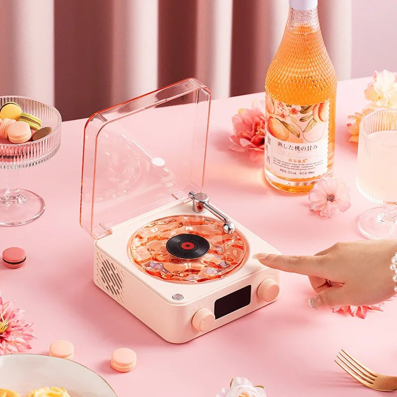 Retro Turntable Speaker With White Noise Wireless Bluetooth Vinyl Record Player Stereo Sound RGB Projection Lamp Effect